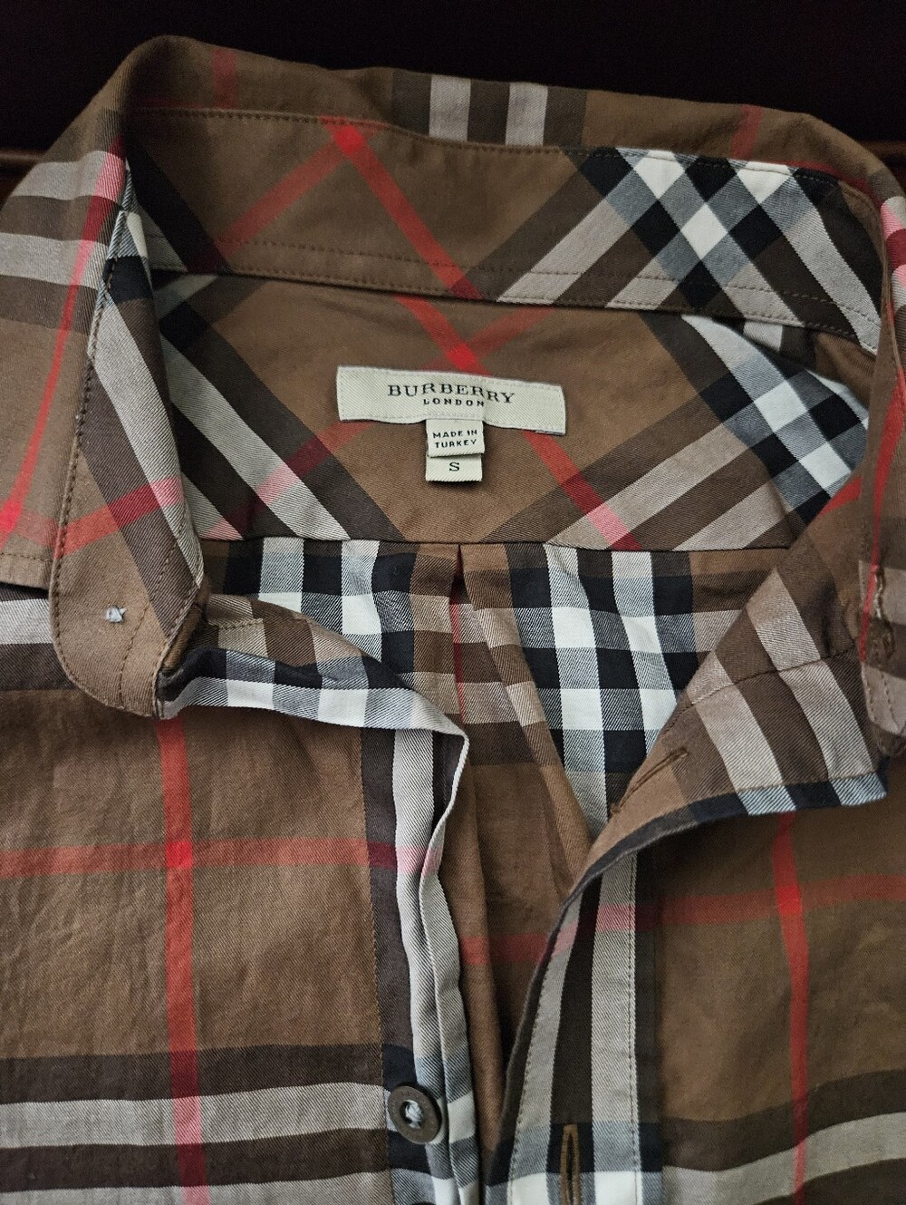 Burberry Brown Plaid Button-Down Shirt with Black & White Stripes Mens Small - Picture 3 of 6